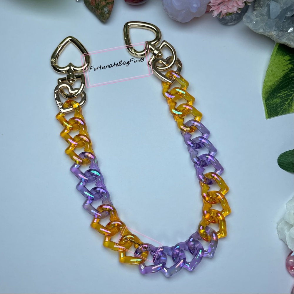 Halloween Orange Purple Triple Hearts Bag Purse Novelty Resin Chain Charm Strap - Picture 13 of 14